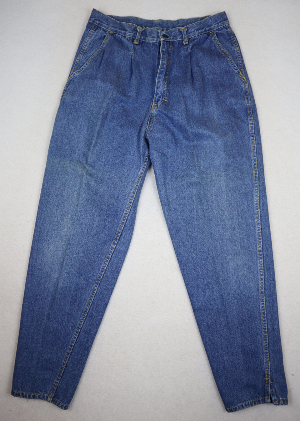 VINTAGE 80s WOMEN’S PLEATED HIGH RISE MEDIUM WASH JEANS – CLIPPER – SIZE 11/12
