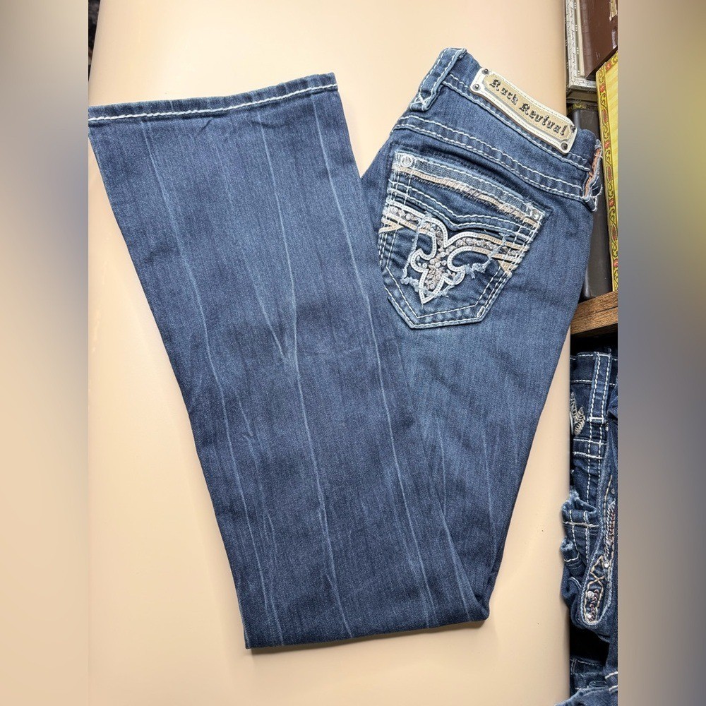 Rock Revival Boris Bootcut Jeans Womens Size 27 x 28.5 Embellished Pockets