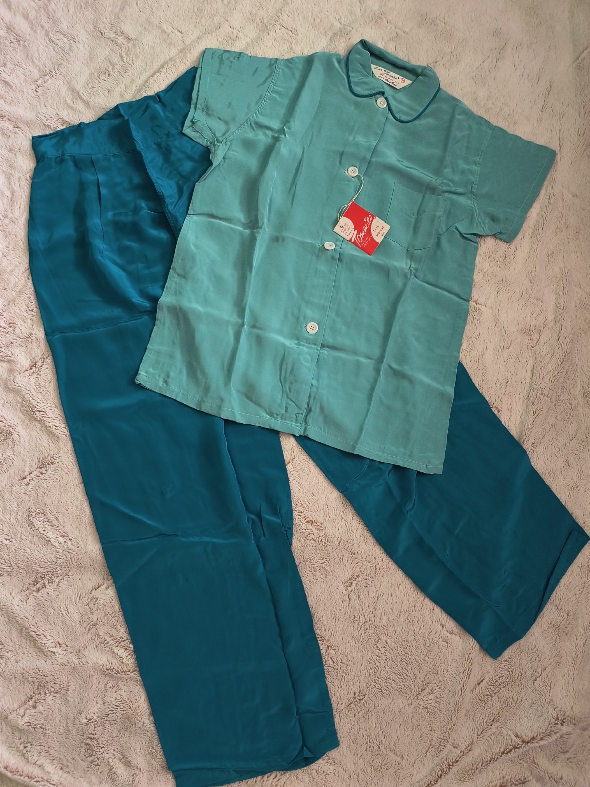 Vtg NOS 50s Tommies Kaylon Satin 2-Piece Pajama satin set Rayon/Acetate sz 34