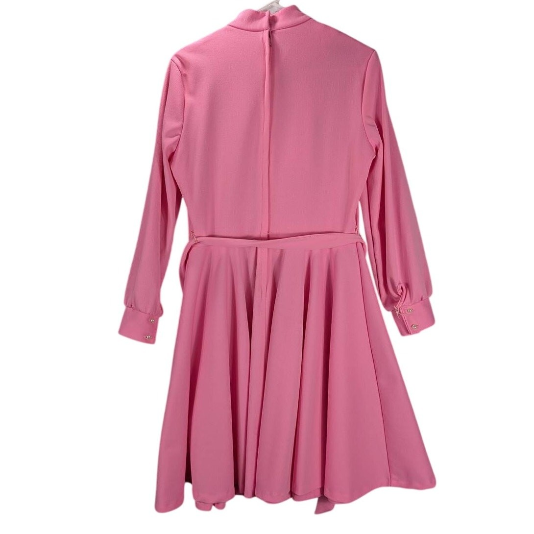 Vintage Dress 18 Pleated Pink Long Sleeve Zip Knee Length Collar Pearl Buttons