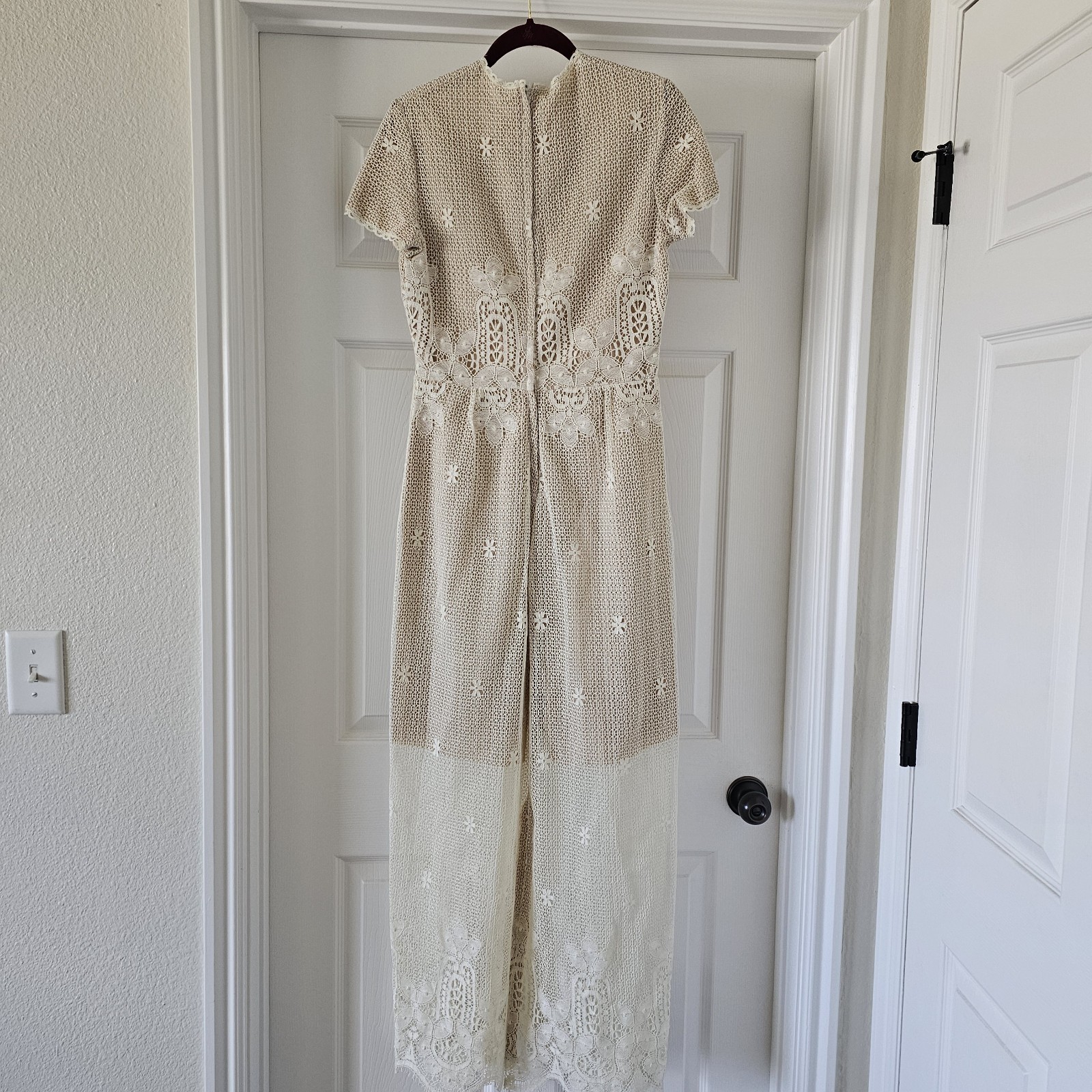 1960s 1970s Vintage Bridal Aldens Fashions Hippie Boho Maxi Dress Crochet Lace