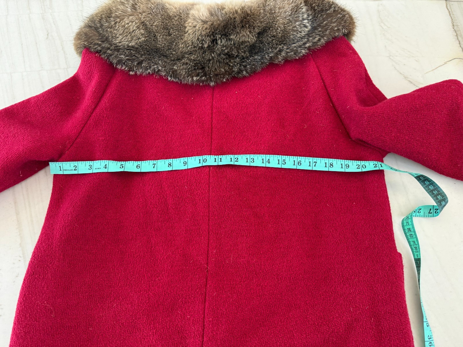 Vintage 1950s Shagmoor Cordonnet Bouclé Red Wool Swing Coat w/ Real Fur Collar