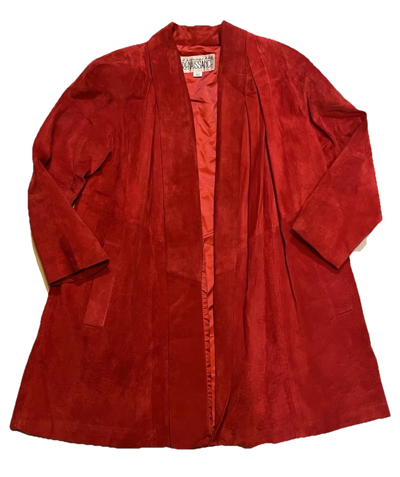 Vtg 80s 90s LaNouvelle Renaissance Women’s M Red Suede Leather Swing Coat Gen X