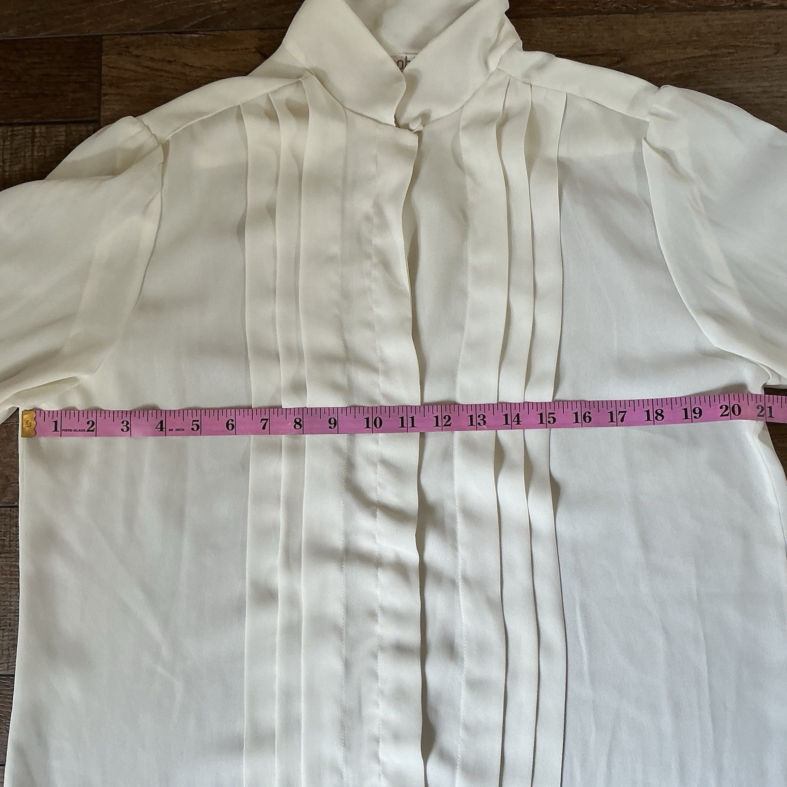 80s VINTAGE Size 16 Josephine White Blouse Mock Neck Pleated Bishop Sleeve 58708