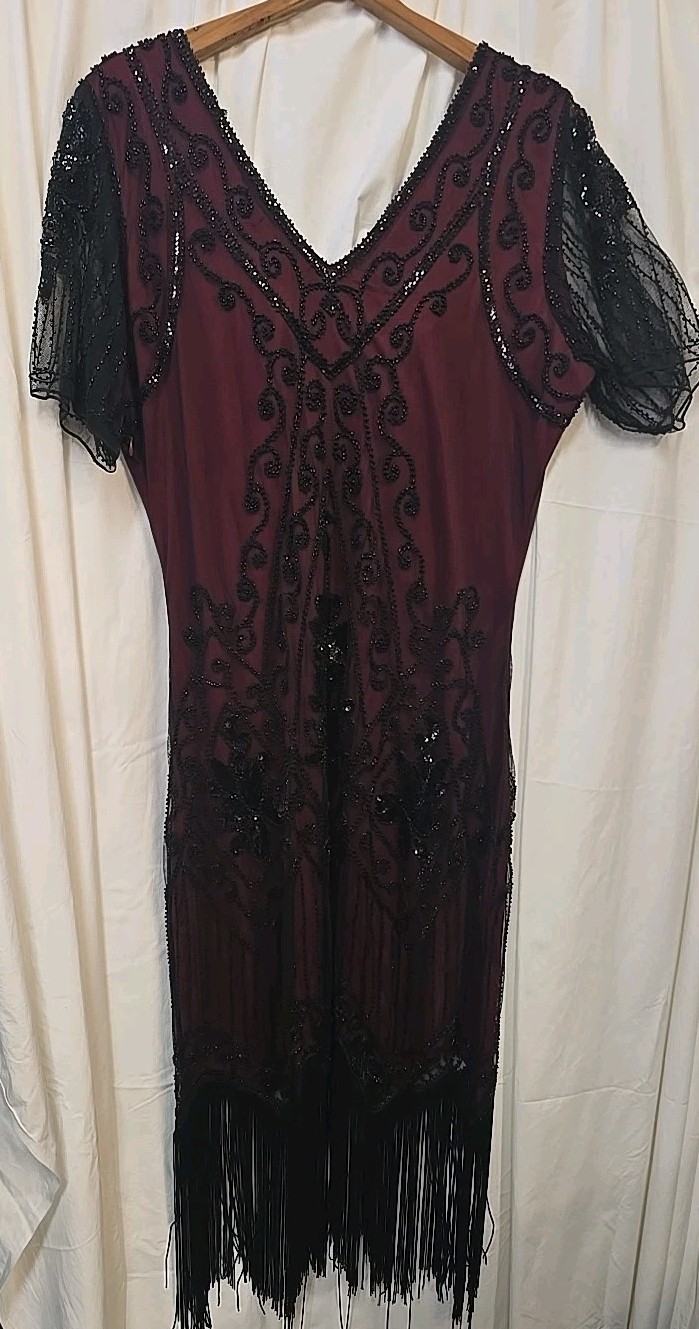 BABEYOND 1920s Art Deco Fringed Sequin Dress Roaring 20s Flapper Fancy Dress XL