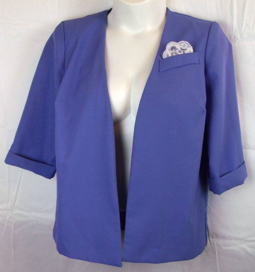 Nahmani Dark Periwinkle Open Front Polyester Suit Jacket Women’s Size 14WP VTG