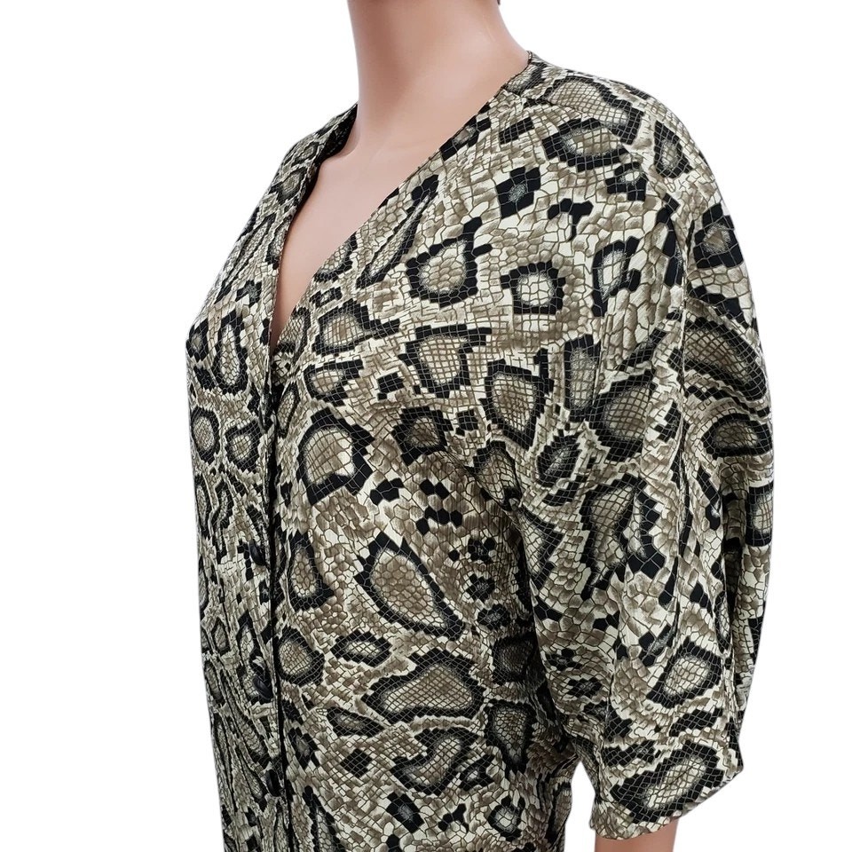 Vintage Truffles Top Blouse Snake Animal Print Made in USA Button down Plus 2X