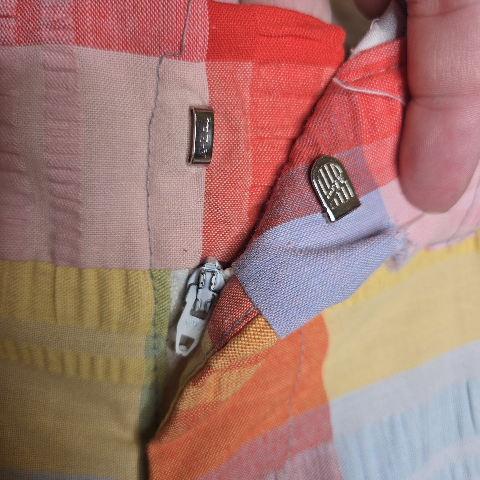 Rare Vintage 70s Plushbottoms High Waisted Rainbow Plaid Bell Bottoms 25″