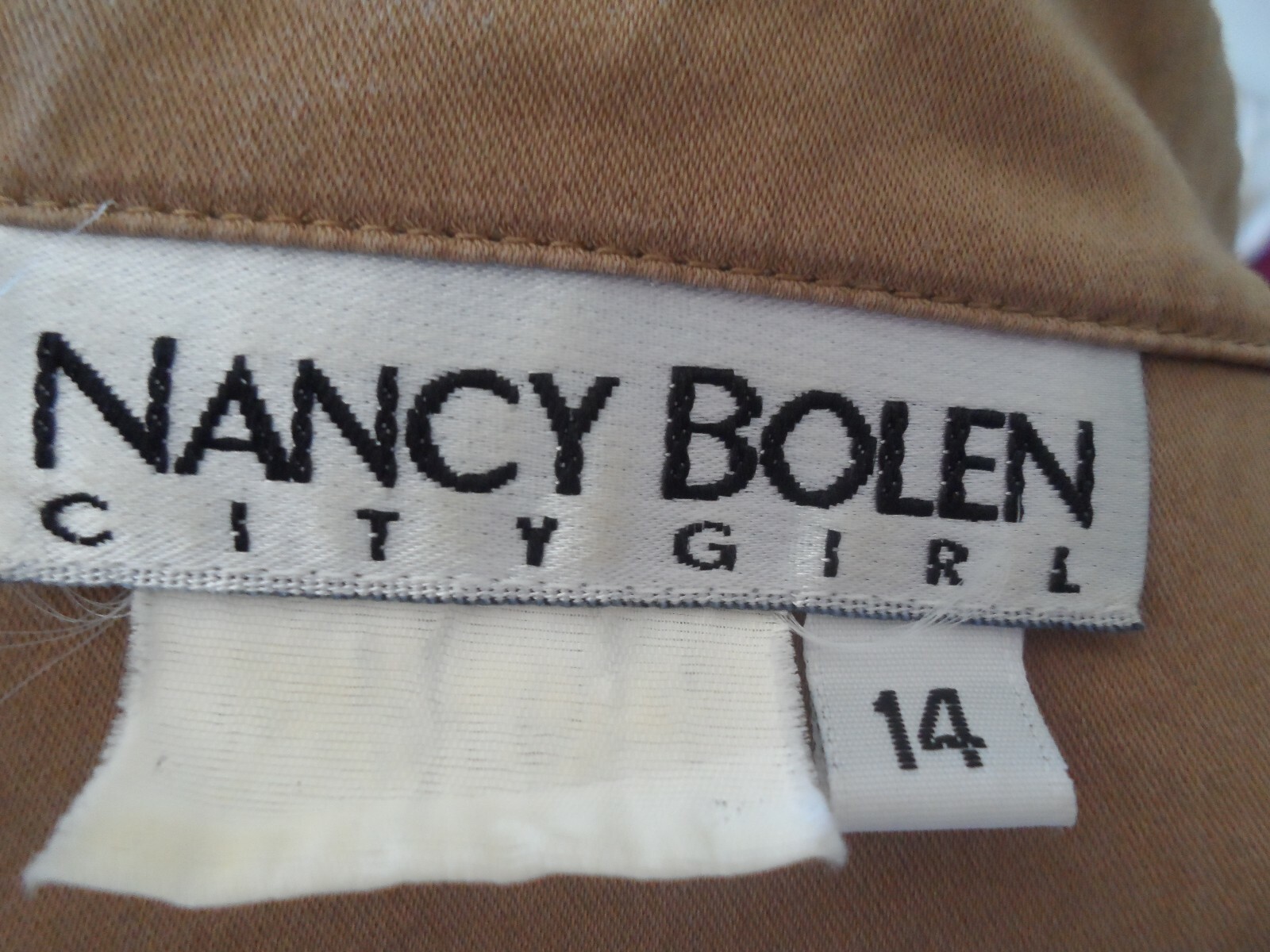 Nancy Bolen City Girl Pant Suit 2 pc jacket slack 12 14 tan Vtg brass emnbellish