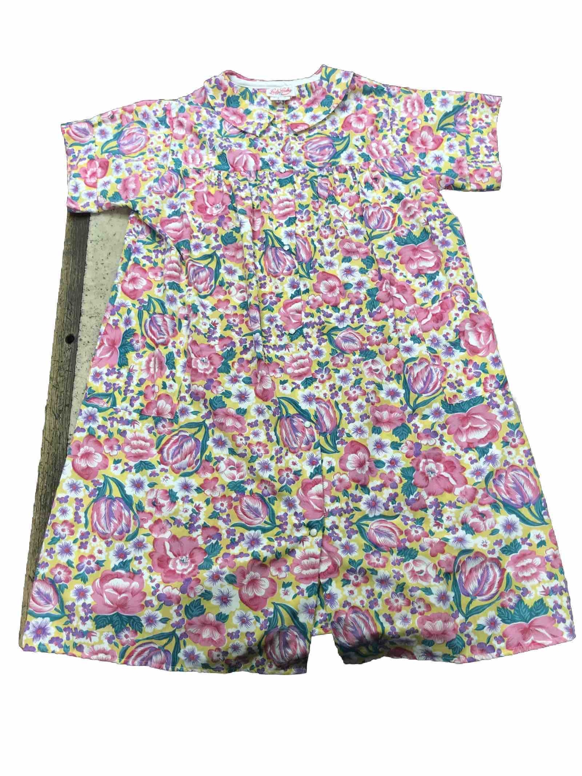 VINTAGE LADY LINDSAY Nightgown Sleeper Romantic Long Size 1X Pink Floral Pearl