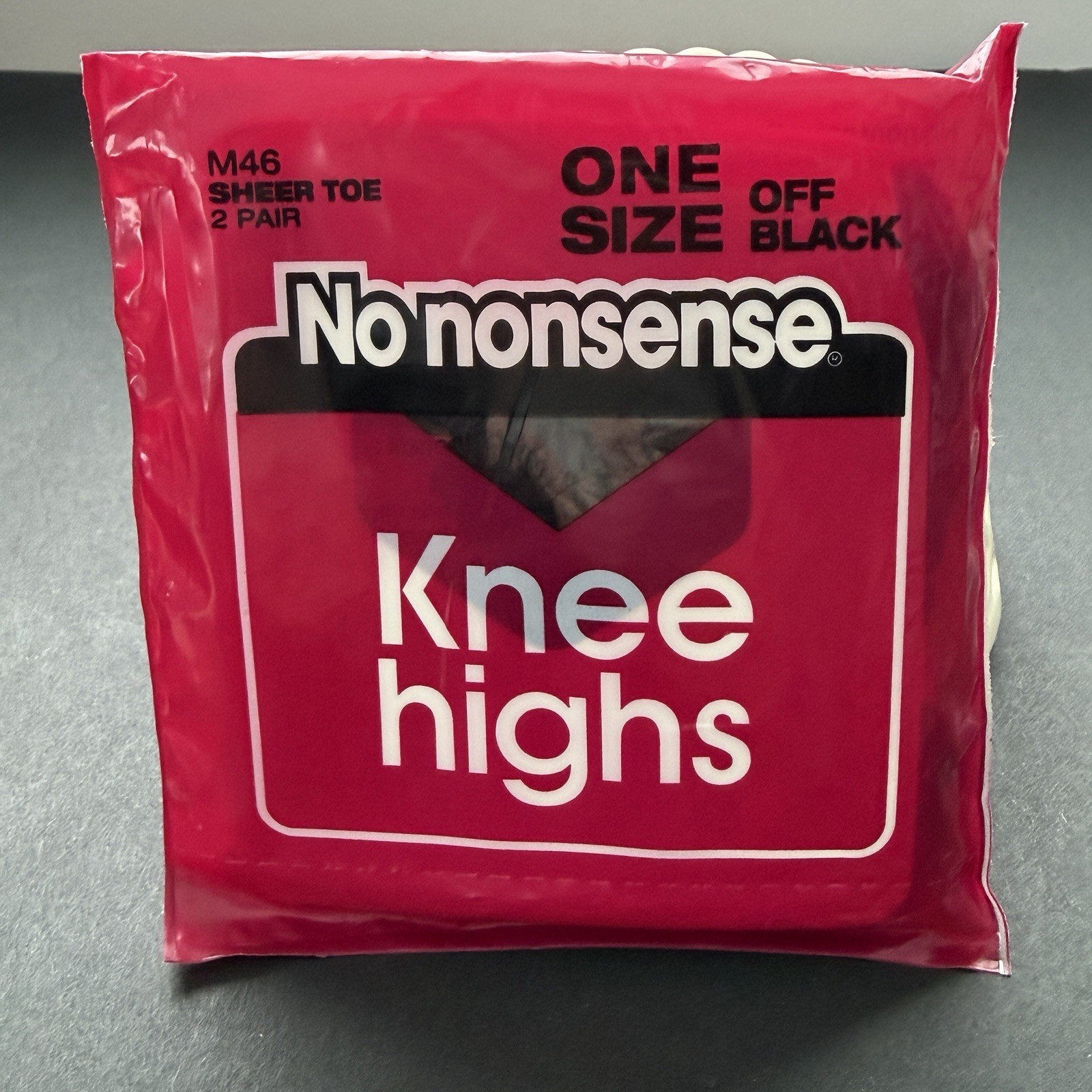 New Pkg Vintage No Nonsense Knee Highs Nylons OS Off Black M46 Sheer Toe 2 Pair