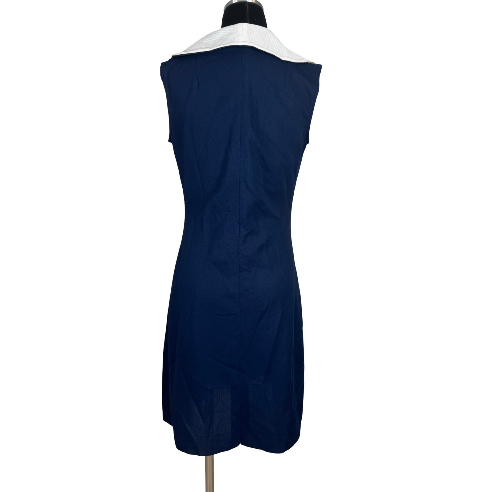 Vintage 60s 70s Mod Nautical Sailor Dress Blue Crimplene Upcycle Sewing Project