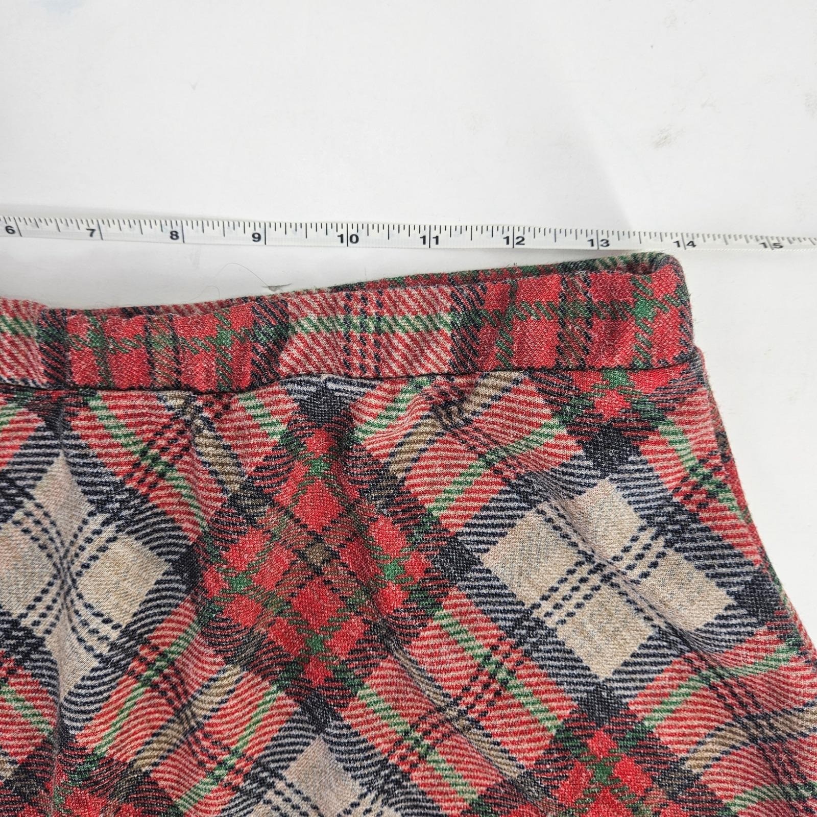 Vintage 70s 80s Plaid A-Line Skirt Red Green Tan High Waisted Midi USA Made M/L