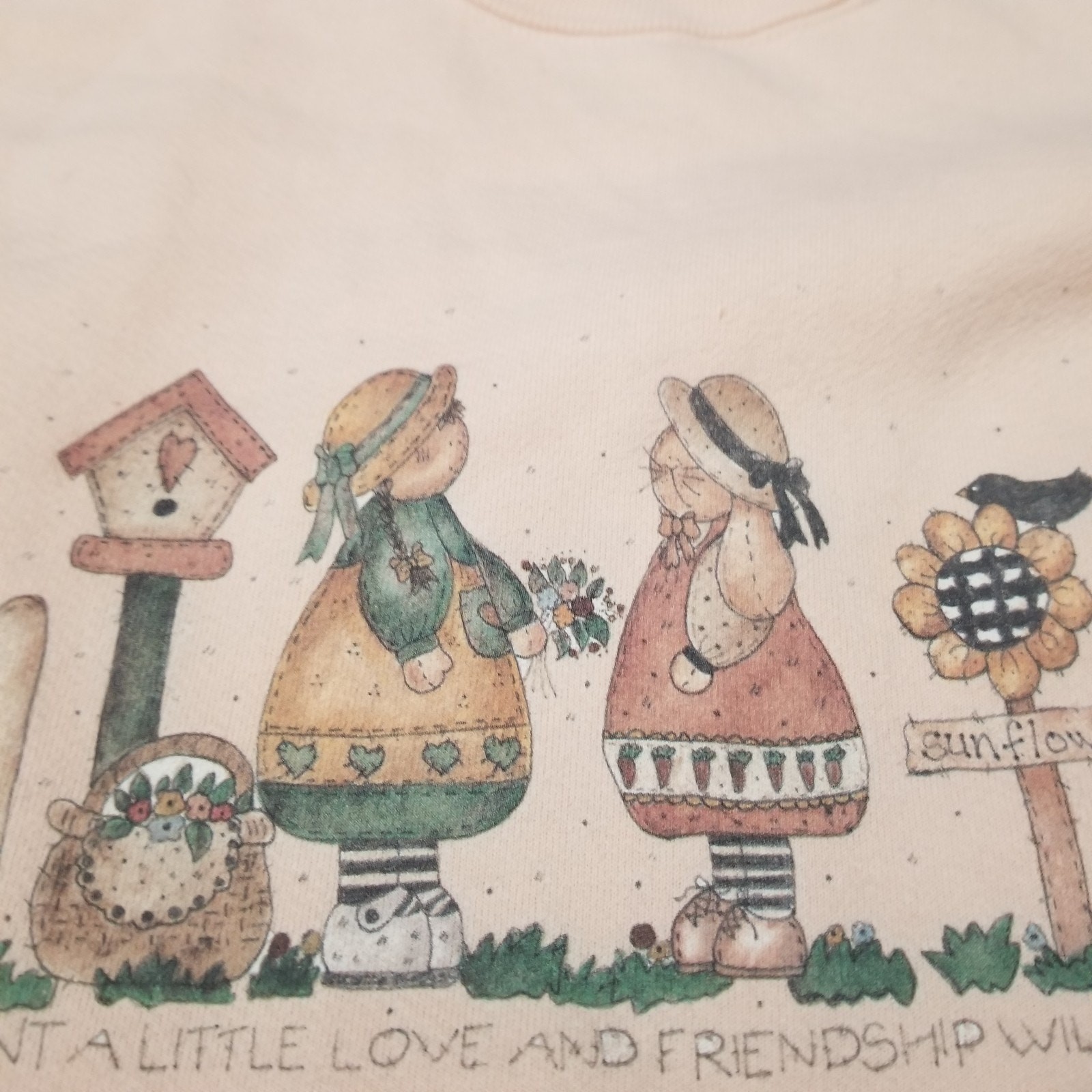 Vintage Womens Impulse Wear Sweatshirt Medium Crewneck Pink Rabbits And Plants