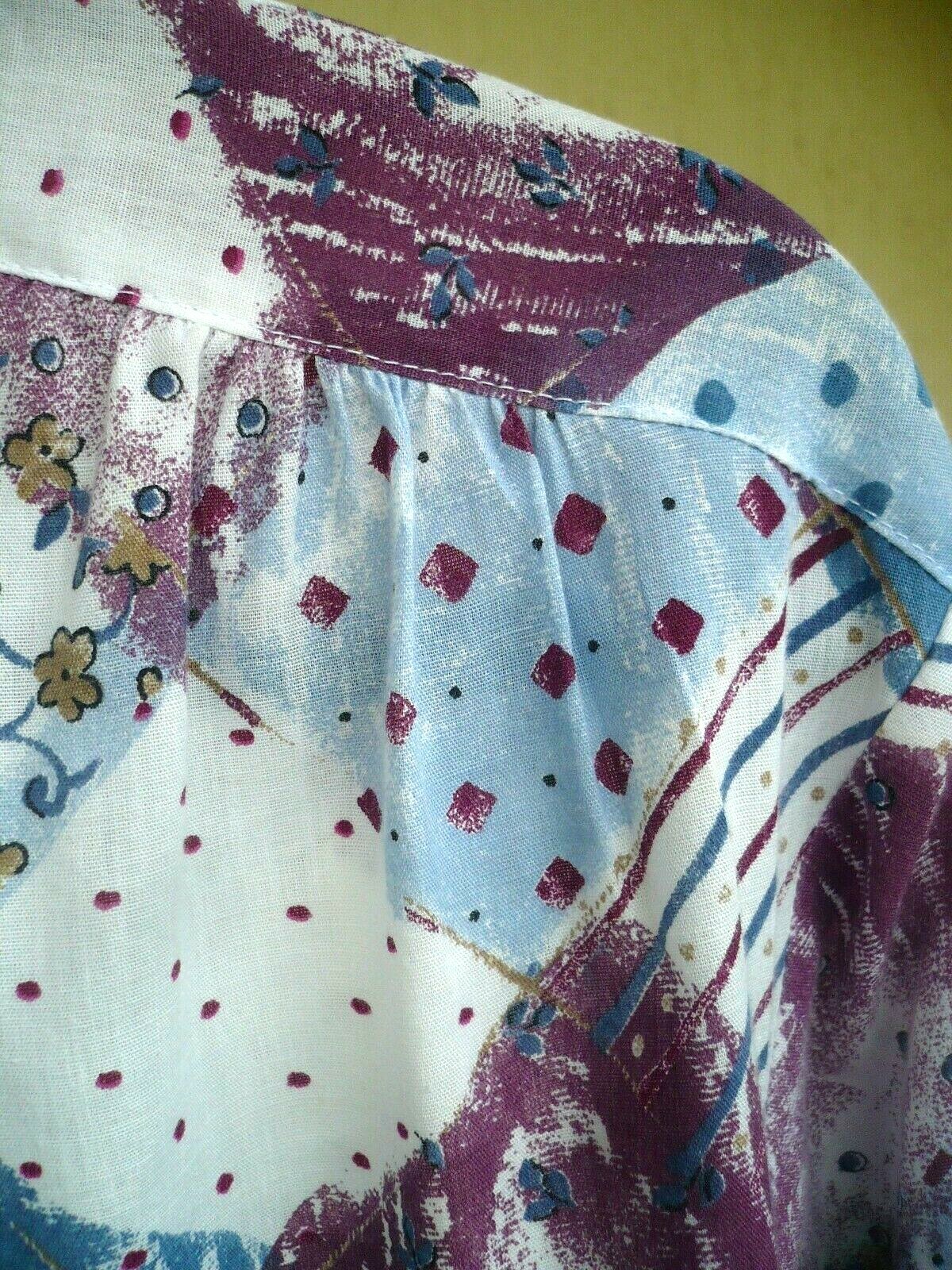 VTG CORAL BAY 80 90S BUTTON UP COTTON FLORAL PATCHWORK PRINT XL L TAB SHIRT LADY