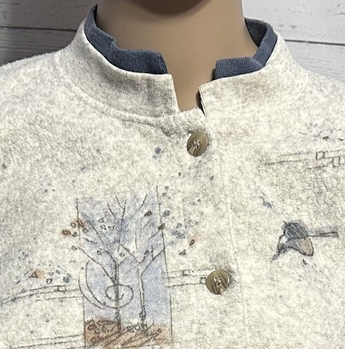 Vintage 90s Artisans Sweatshirt Large Gray Leaf Fall Button Up Fleece Cardigan