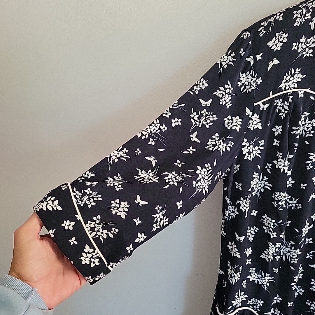 Vintage Caroline Wells Dress Black Butterfly Floral Boho Prairie Retro Western