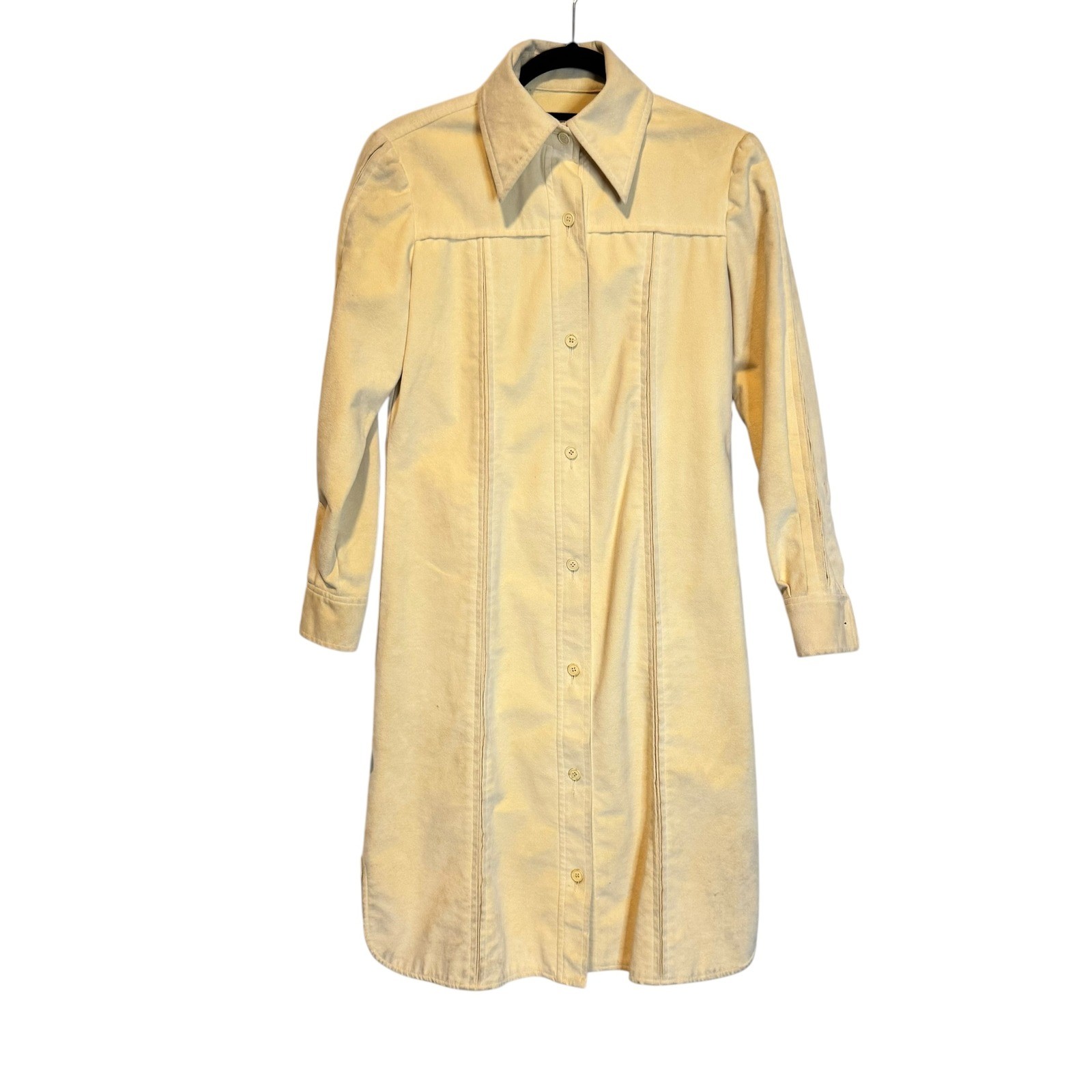 Vtg Sincerely Gidding Jenny Faux Suede Pintuck Shirt Dress Cream 70s Size S-M