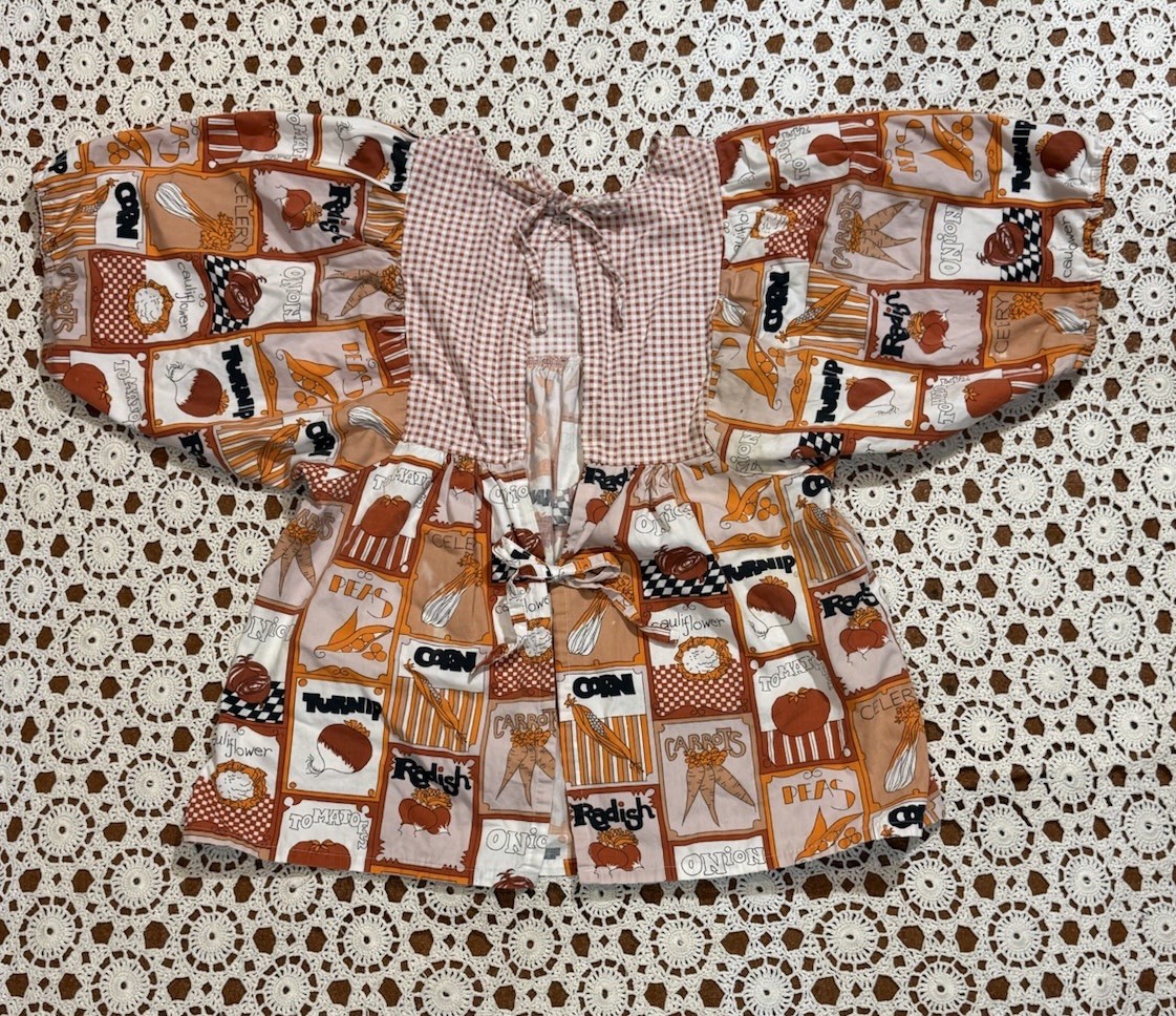 Design House Japan Vintage 70s Vegetables Mod Artist Smock Apron Shirt Hippie