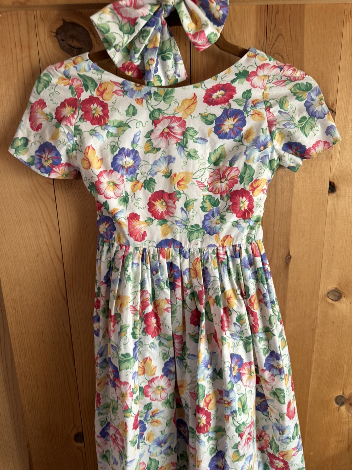 1990s VTG Morning Glory EASTER PRARIE Dress Girls Sz S 7-8? Huge Bow 28/23