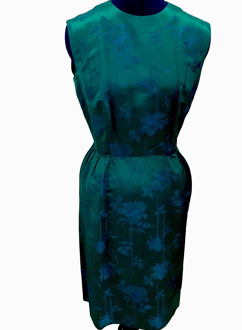 Lush VTG Retro/60’s Green Silk Brocade Dress W14 HongKong/Dynasty/Lord & Taylor