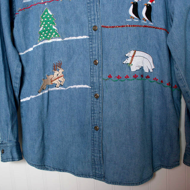 That’s The Way to Go Vintage Womens Emroidered Noahs Ark Christmas Blouse Medium