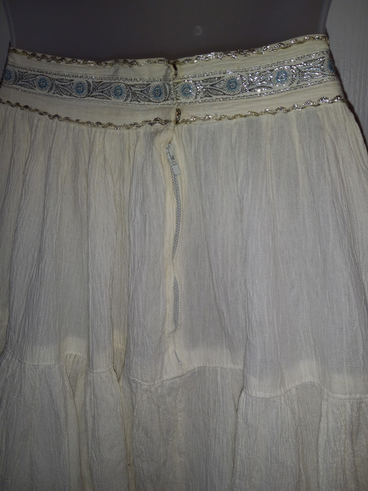 Vintage 50s Ivory Silver Metallic Ric Rac Patio Full Circle Squaw Skirt Viva S