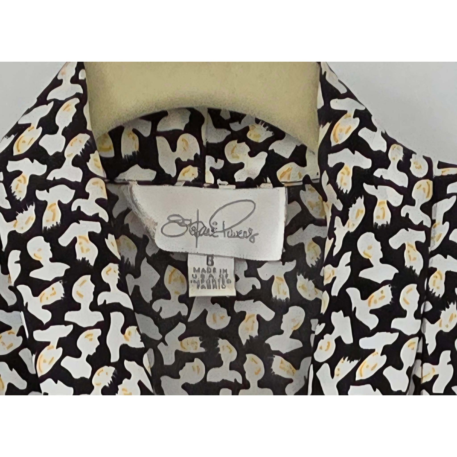 Vintage Stephanie Powers Abstract Face Print Double Breasted Blouse Black Size 8
