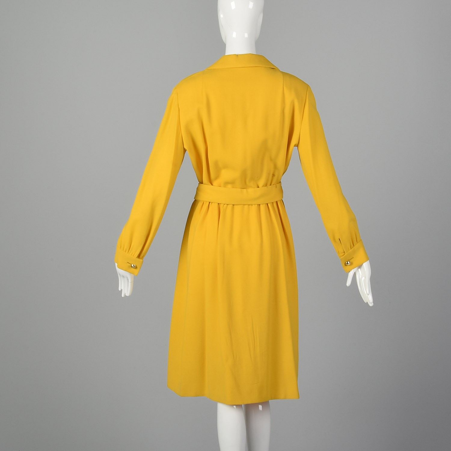 M Yellow Dress 1970s Long Sleeve Collared Fringe Belted Shirtdress Boho 70s VTG