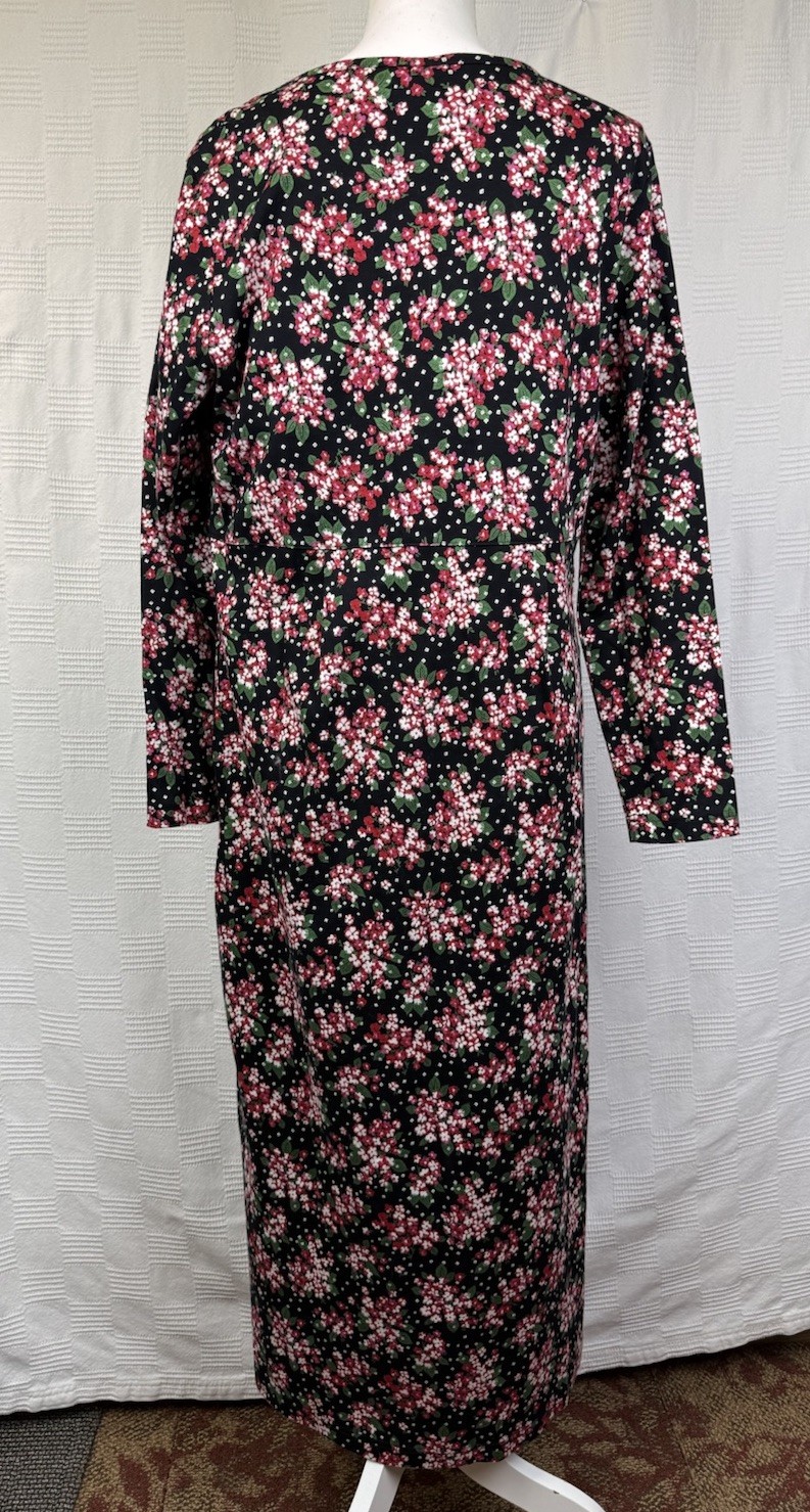VTG Hanna Anderson Pink Floral Midi Dress Women L Long Sleeve USA Pockets Modest