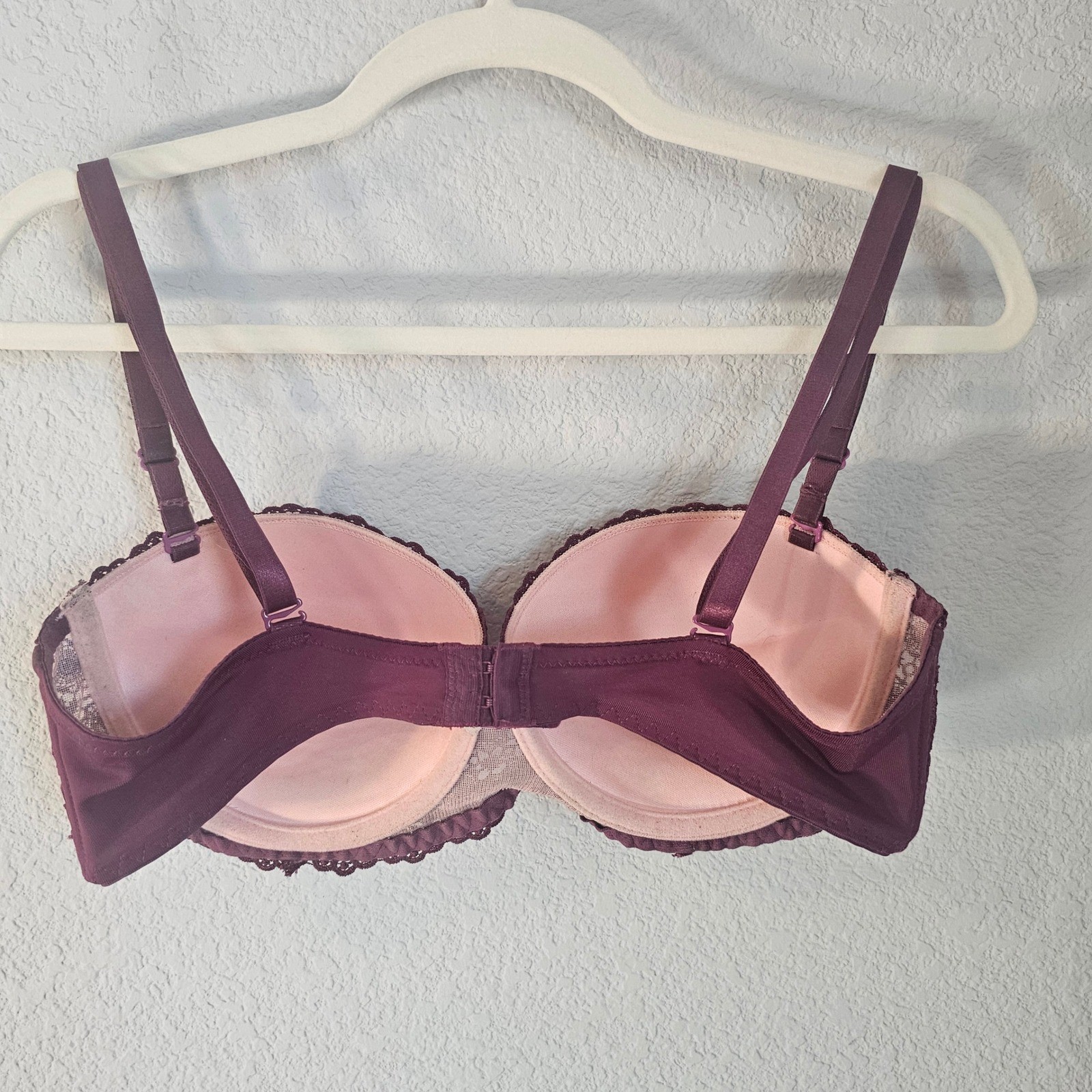 vntg Frederick’s of Hollywood bra 36c burgundy and mauve sexy romantic pushup