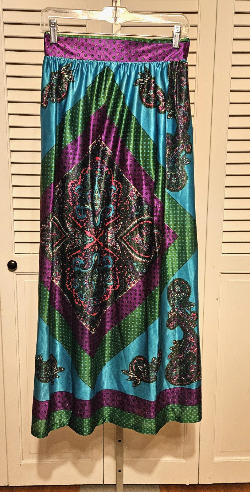 Vintage 60s Size 12 Jewel Toned Maxi Skirt Boho Mod 100% Acetate NOS