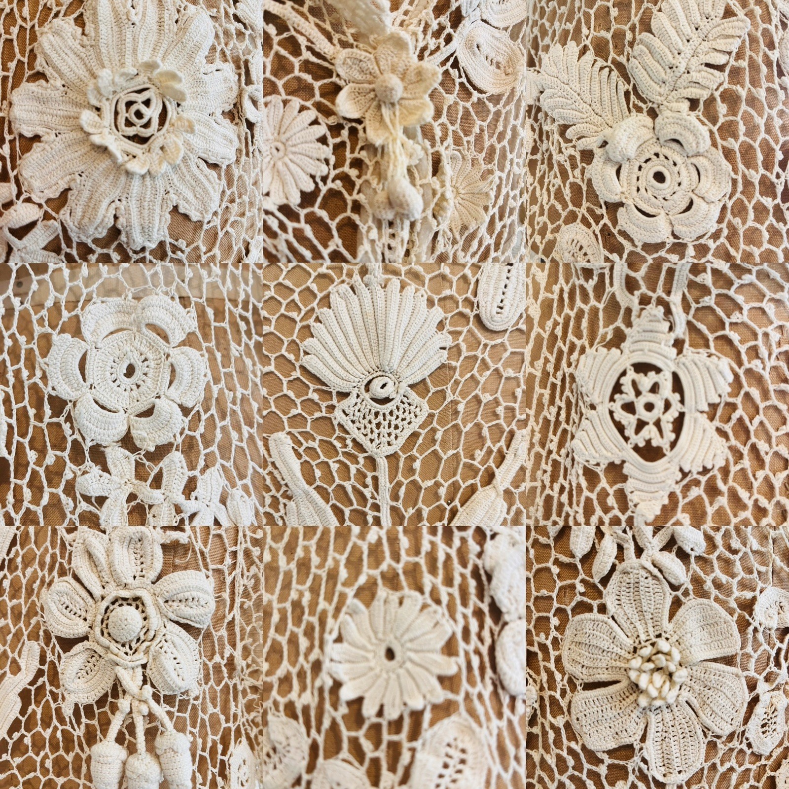 Antique Vctorian / Edwardian Croceted Irish Lace Jacket Handcrafted Floral Motif