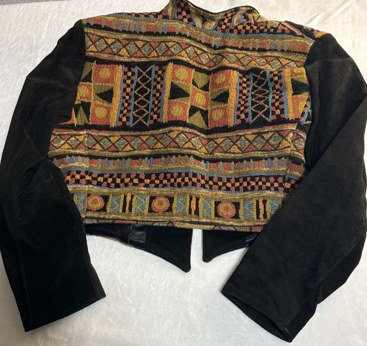 Vintage Native Components Handmade USA Southwestern Tapestry Jacket Large Velvet