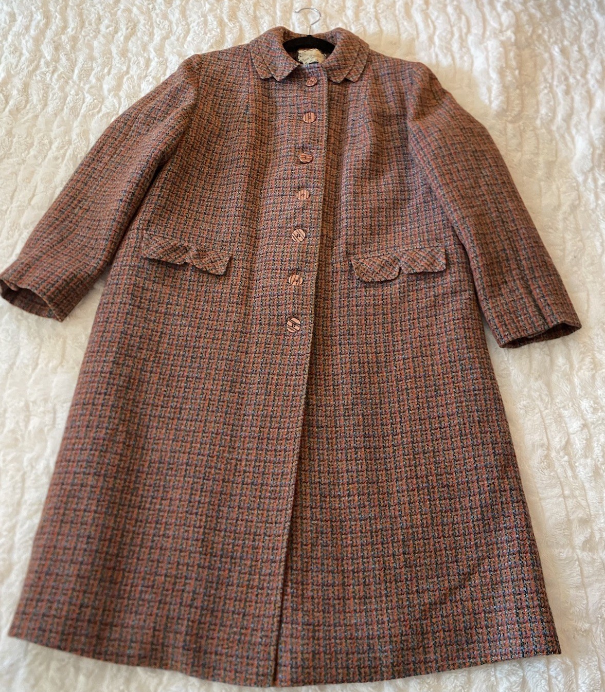 VTG Tar-Shire 1960’s Women’s Harris Tweed Wool Houndstooth Coat Size L XL EUC