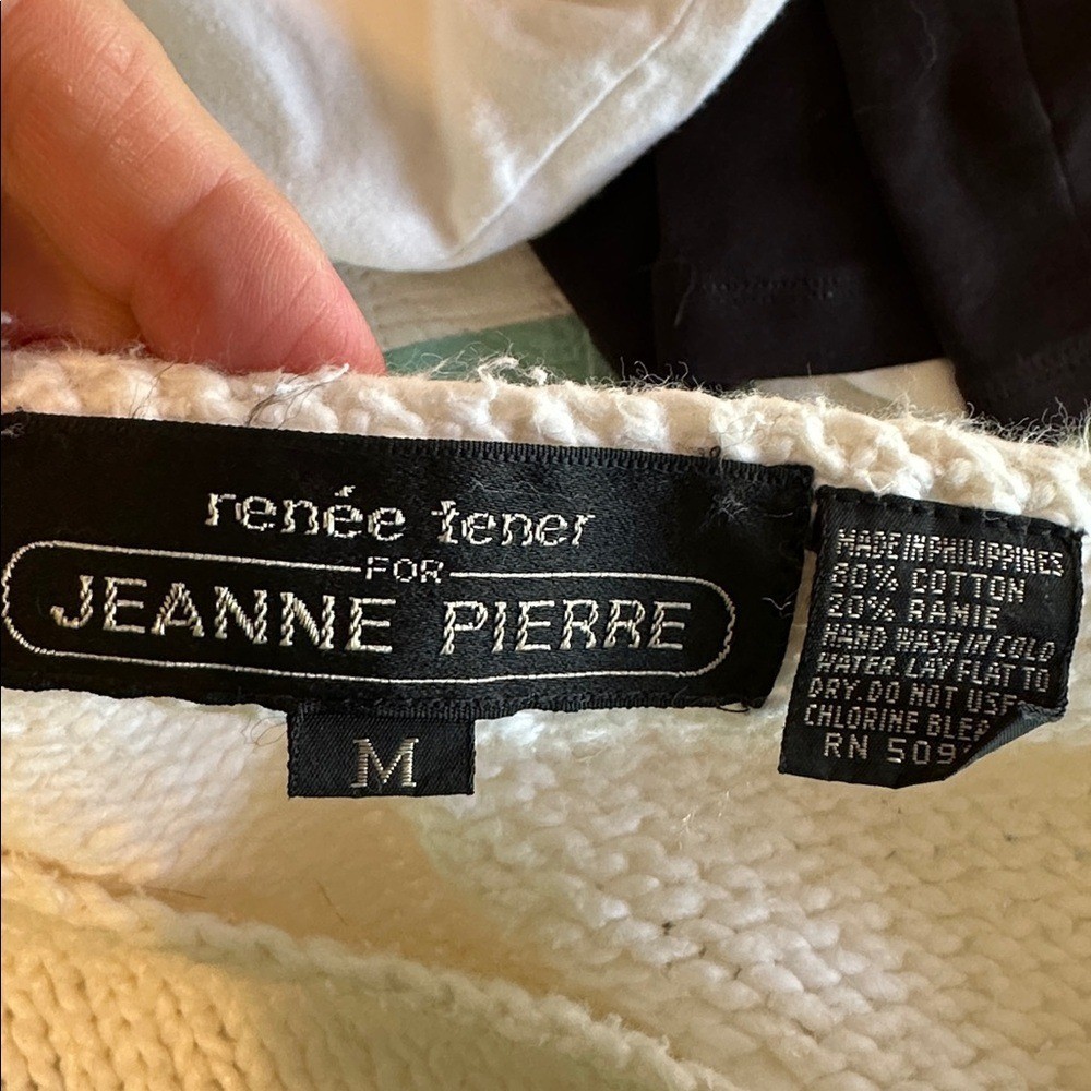 Vintage 80s JEANNE PIERRE Creamy White Puff Sleeve Cotton/Ramie Sweater