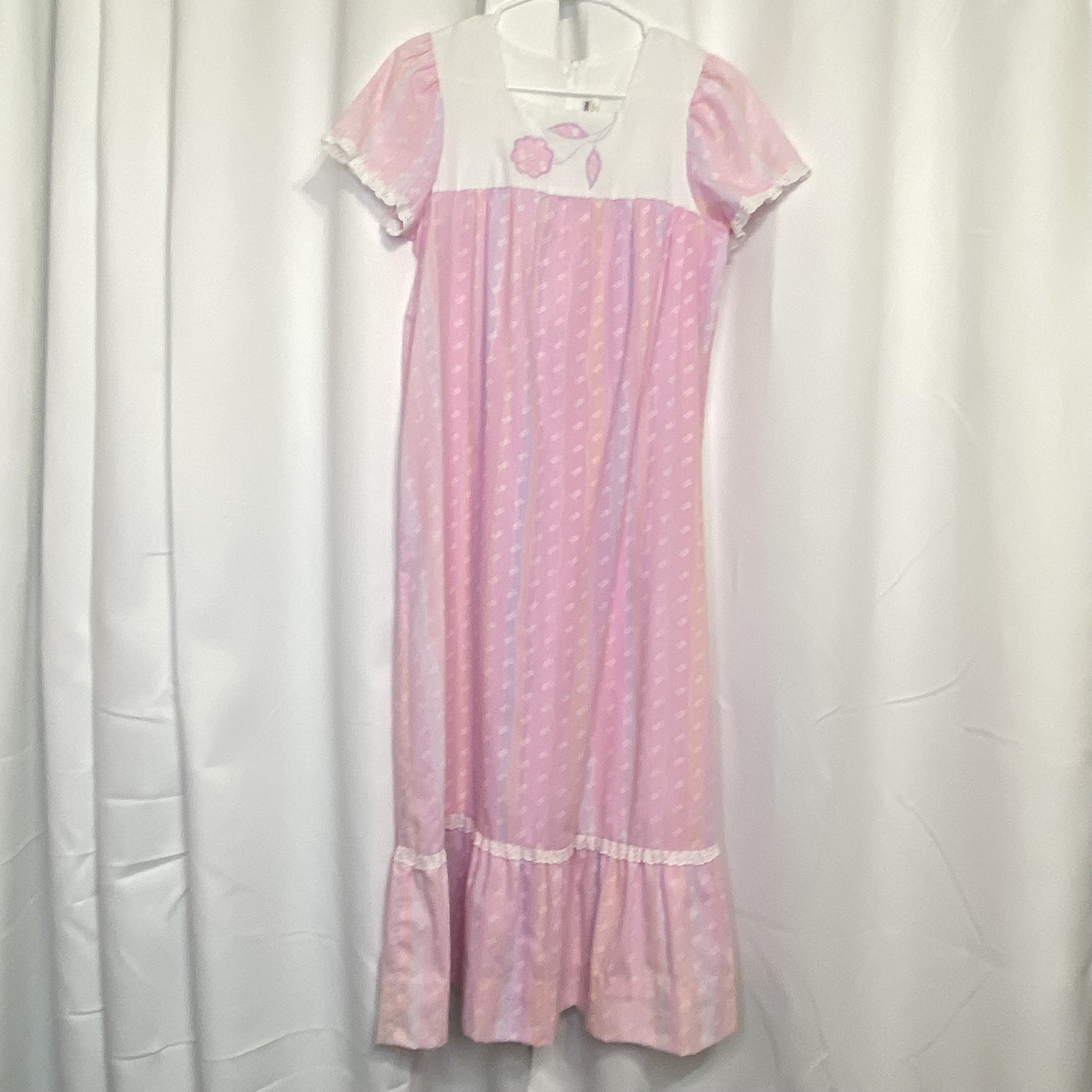Vtg Liberty House Hawaii Maxi Dress Cottagecore Muumuu Flowers Pink White Size 7
