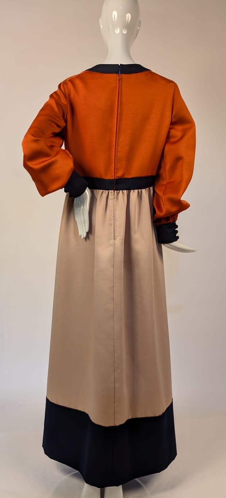 VINTAGE 1970’S DESIGNER GEOFFREY BEENE BOUTIQUE TRI TONE LONG MAXI DRESS