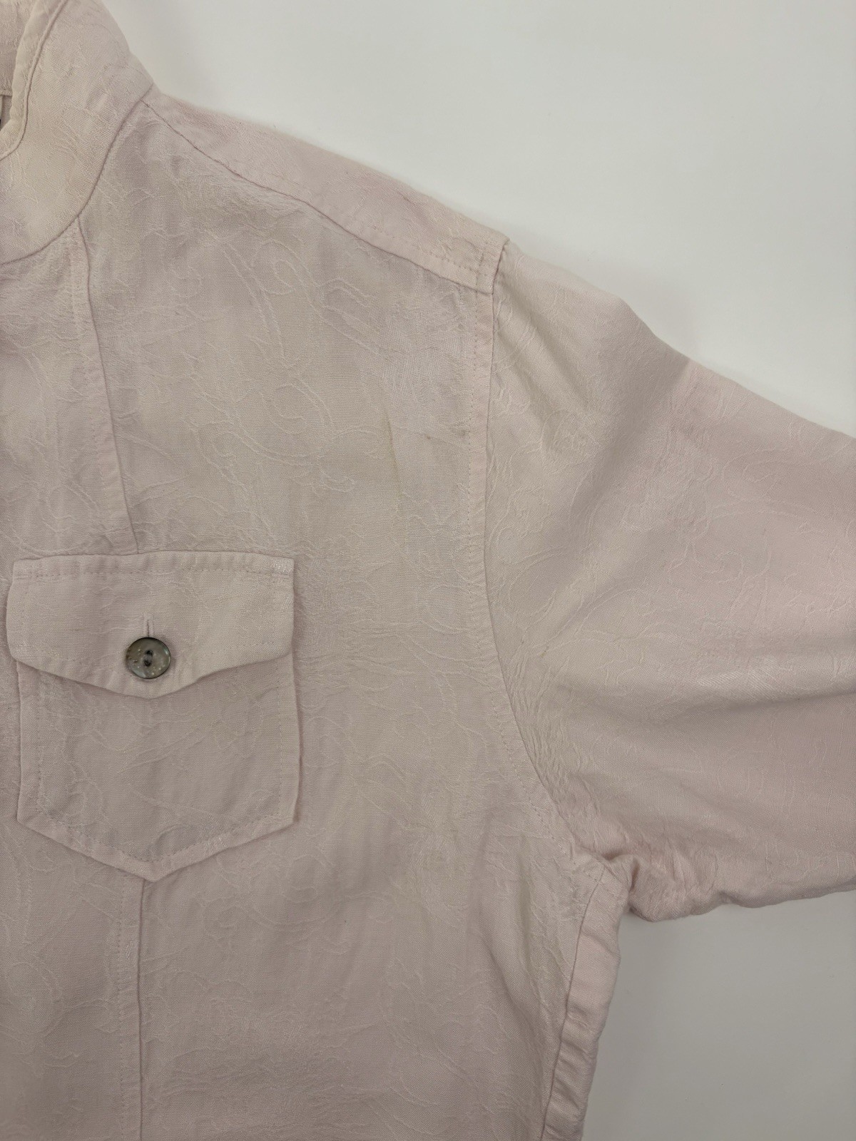 VTG Chico’s Design Linen Blend Jacket Pastel Pink Embossed Mandarin Collar L 3