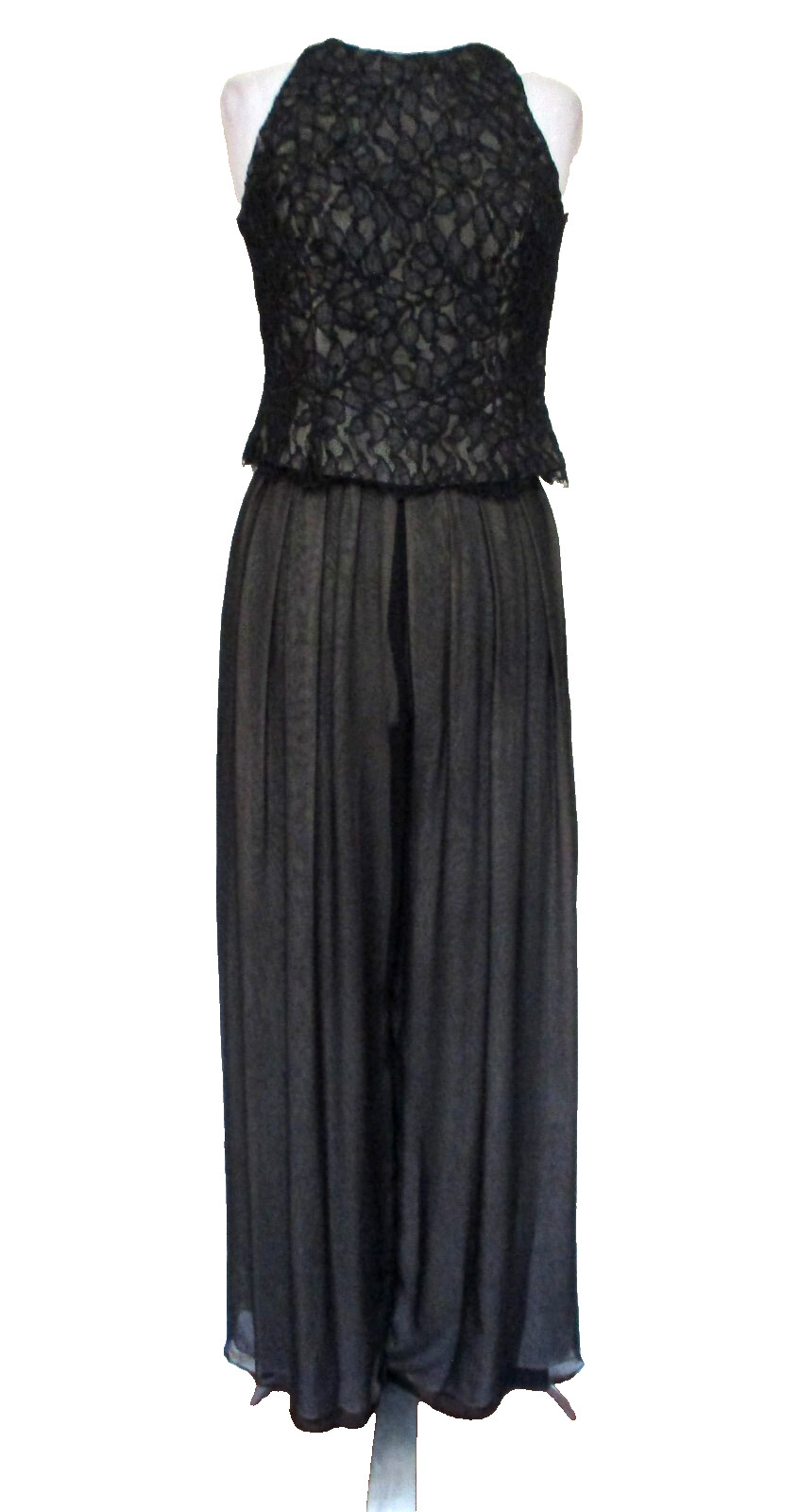 Vintage Carmen Marc Valvo Wide Leg Silk Palazzo Pant Set Lace Top 6 Women