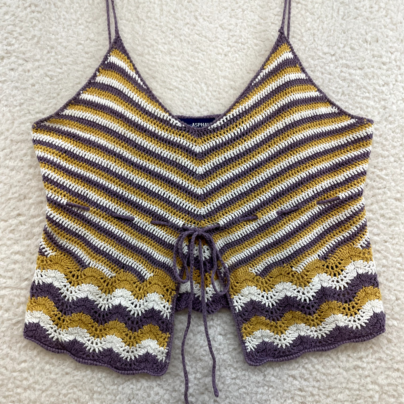 Y2K Vintage Camisole Tank Top Medium Striped Crochet Boho Fairy Grunge Festival
