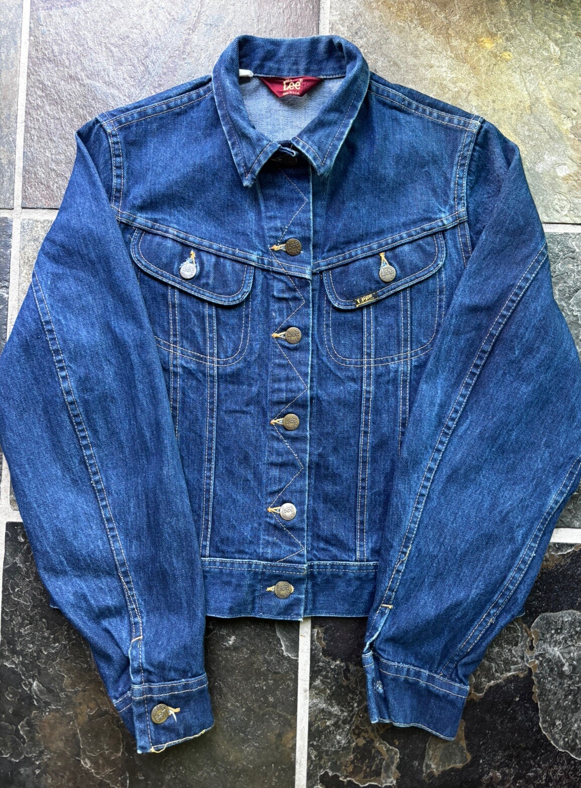 70s Ms LEE Rider Trucker Jacket.zig Zag Stitch.dark Wash.Small.