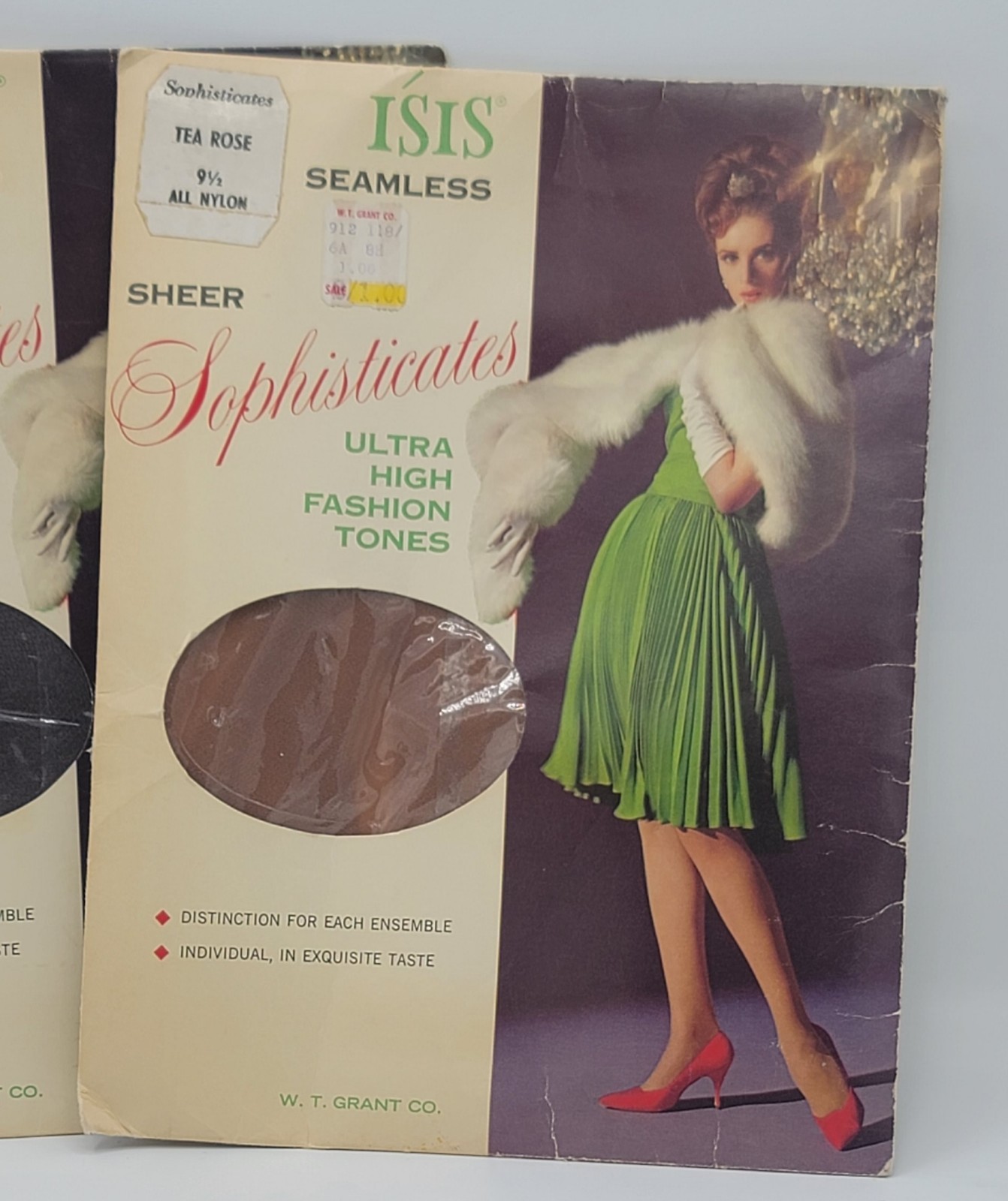 Nylon Garter Stockings 60s, 2 Pair 9.5, Tea Rose & Jetstream, Isis Sophisticates
