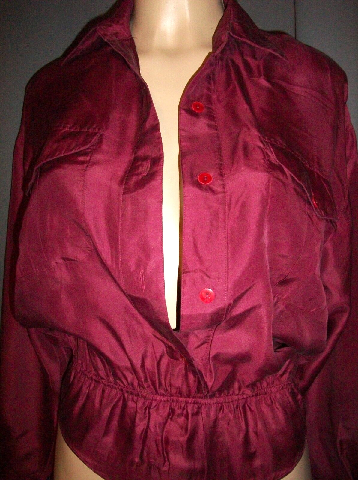 Vtg Who’s There Bodysuit One Piece Silk Shirt Top S