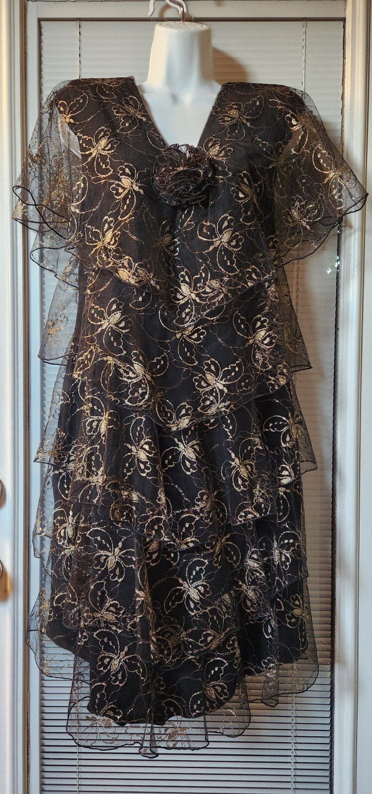 VINTAGE HOLLY HARP 80’S LACE TIERED DRESS M