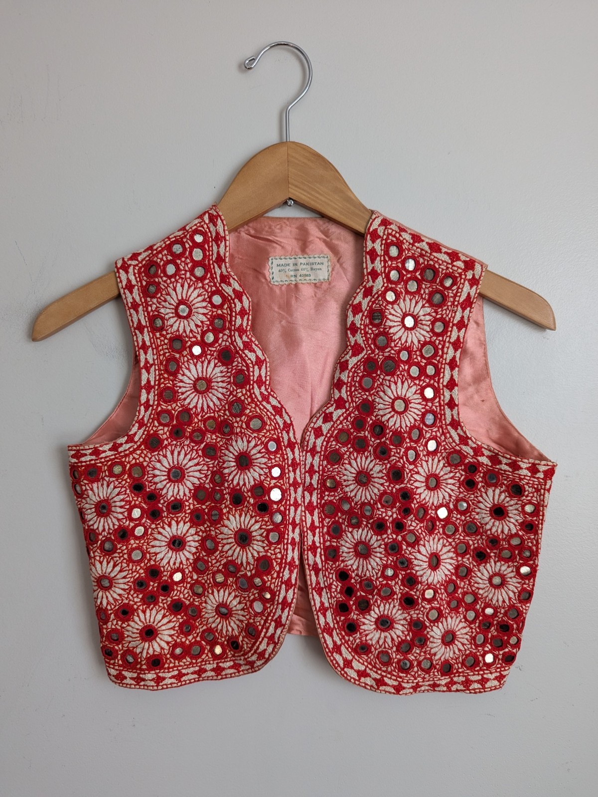 Vintage Pakistani Mirrored Vest Embroidered Hippy 34″ Chest Womens Youth 60s 70s