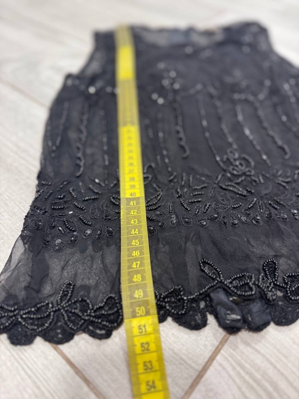 Vintage Black 100% Silk Hand Beaded Sheer Top Women’s Size S Art Deco Style Made