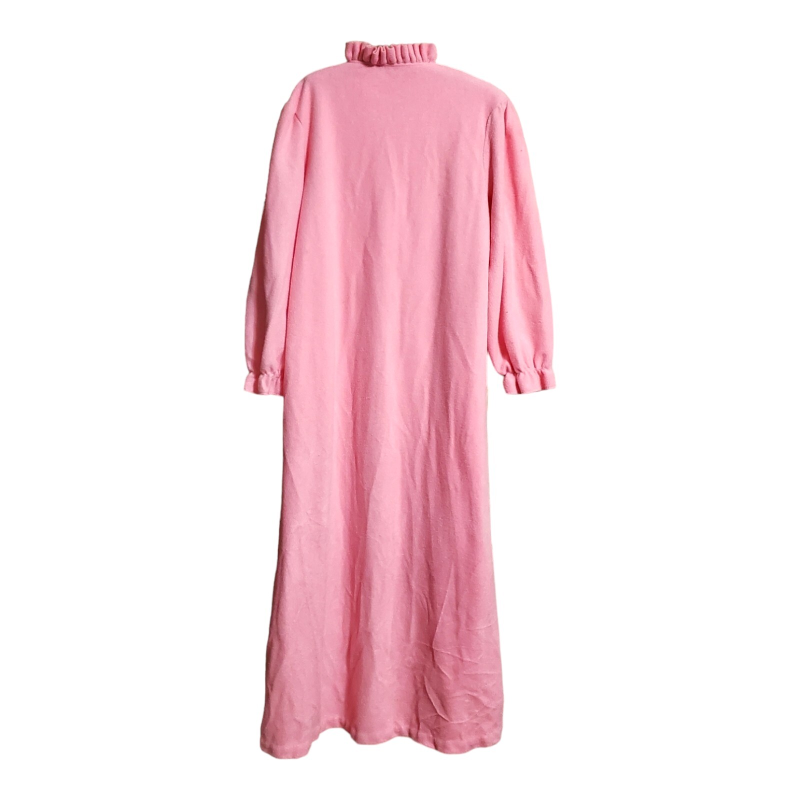 Vtg Vandemere Pink Fuzzy Robe S / M See Measurements Embroidered Ruffled Neck
