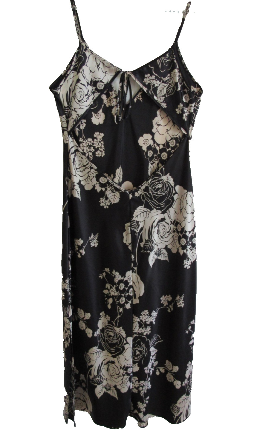 VTG California Dynasty Size Large 2 Piece Nightgown & Robe Black & Cream Floral