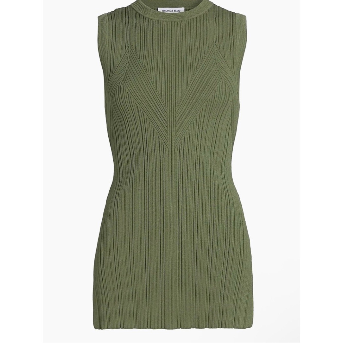 Veronica Beard Semma Ribbed Knit Sleeveless Sweater Tunic Green Large NWT